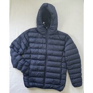 AMERICAN TALL Down Puffer Jacket Sz Large Tall Hood Navy Blue Coat Lightweight